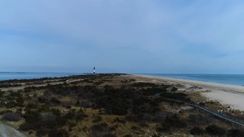 Drone fly to Fire Island Light House LI Stock Footage 104502062