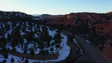 Drone Fly Forward Bryce Canyon Utah Sunset Snow Wild Forest Mountain Stock Footage 186942254
