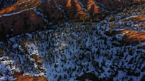Drone Fly Forward Tilt Up Bryce Canyon Utah USA Sunset Snow Wild Forest Stock Footage 186942591