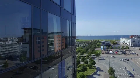 Drone fly by glass building Stock Footage 121662781