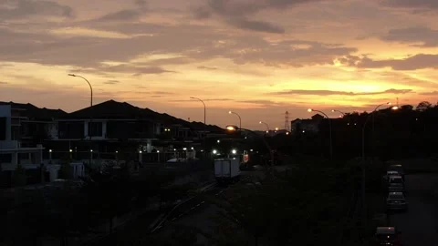 Drone fly up from ground to reveal sunset Stock Footage 292960969