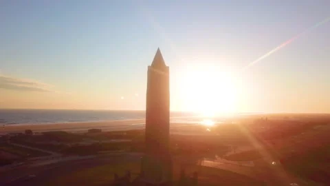 Drone fly by Jones Beach Needle Sunset Video stock 150578531