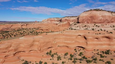 Drone Fly Near Orange Smooth Stone Monoliths Massive Rock Formations In Desert Stock Footage 120530437