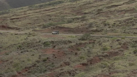 Drone Fly Out of Jeep Driving in Lanai, Hawaii 스톡 동영상 210376703
