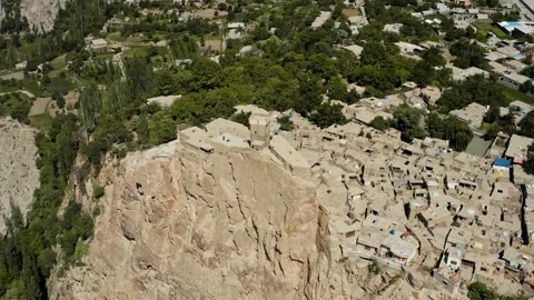 Drone fly over Altit Fort and village buildings, in Hunza, Northern Pakistan Stock Footage 131719396