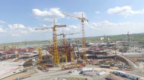 Drone fly over Astana construction 3 Stock Footage 59557582