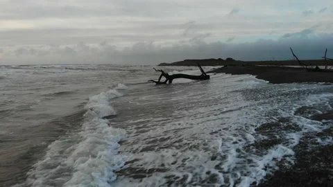 Drone fly over a beach during winter in italy Stock Footage 148498530