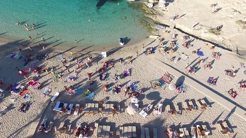 Drone fly over beach ibiza 스톡 동영상 77242802