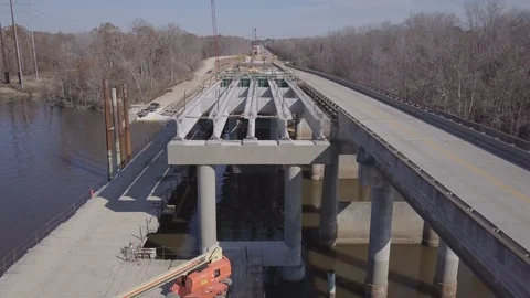 Drone fly over of bridge replacement 4K Stock Footage 110924827