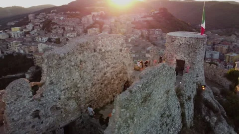 Drone fly over a castle ruin in italy 6 Stock Footage 149618385