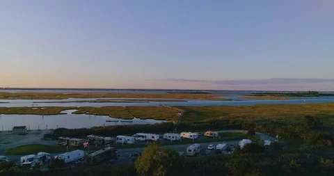 Drone fly over Cedar Beach campground marina Long Island Stock Footage 121467150