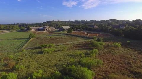 Drone Fly Over Central Texas Horse Stable at Sunrise Video stock 68069017