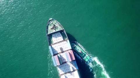 Drone fly over with container ship Cargo container tanker bulk carrier of ocean 스톡 동영상 336446104