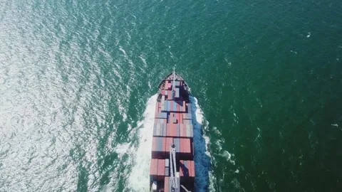 Drone fly over with container ship Cargo container tanker bulk carrier of ocean Stock Footage 336446238