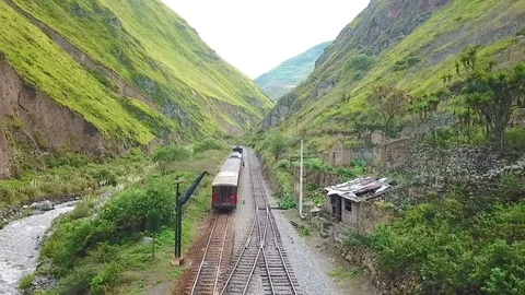 Drone fly over Devil s Nose train Alausi Ecuador Stock Footage 90309384