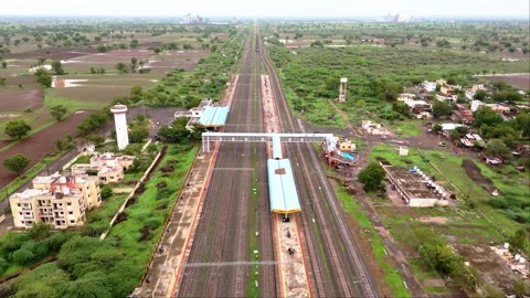 Drone fly over empty train track Stock Footage 279872874