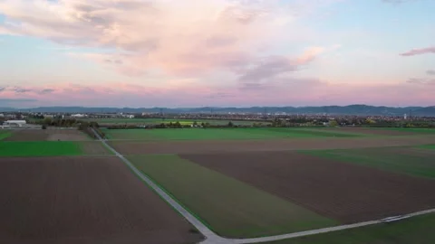 Drone Fly over Field at Evening / Traffic, Street, Cars, Path Stock Footage 145072898