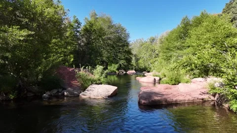 Drone Fly Over Of Free Flowing Oak Creek Near Sedona AZ Stock Footage 275561534