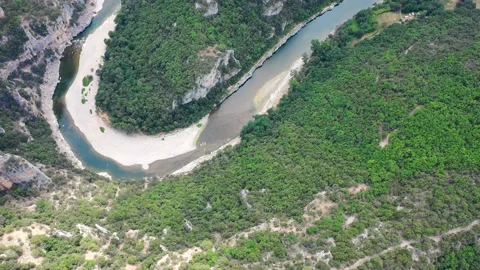 Drone fly over Gorges de l'Ardèche mountains and waterfalls French Alps, France. Stock Footage 130912681