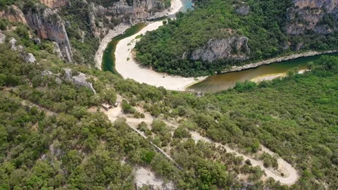 Drone fly over Gorges de l'Ardèche mountains and waterfalls French Alps, France. Stock-Footage 130912689