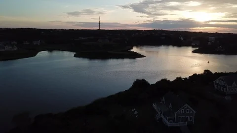 Drone Fly In Over Group With View Over Island and Sunset Stock-Footage 116526579
