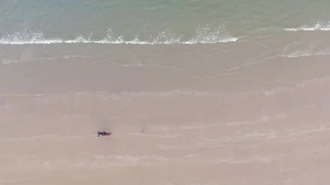 Drone fly over horse walking alongside the beach, hua hin, thailand. Stock Footage 101288691