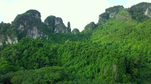Drone fly over jungle and rocks in Mountains of Thailand 動画素材 139876471