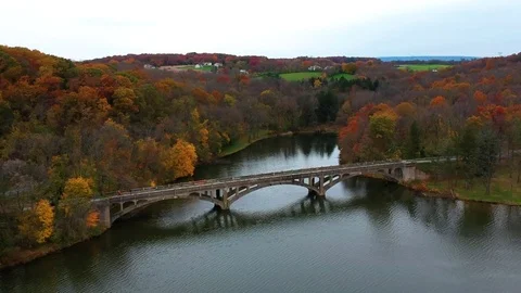 Drone fly over lake bridge Stock Footage 84167678