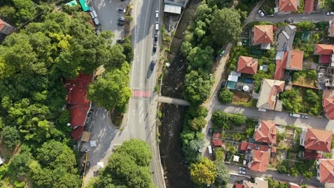 Drone Fly-Over of Mountain Road and Houses in Bachkovo Bulgaria 스톡 동영상 344763544