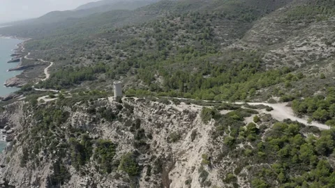Drone fly over the mountains of  Parque Natural Sierra de Irta, Castellon Stock-Footage 130911332