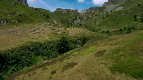 Drone fly over the mountains, river and waterfalls of French Alps, France. Stock Footage 130912406
