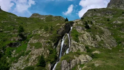 Drone fly over the mountains, river and waterfalls of French Alps, France. Stock Footage 130912453