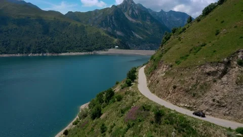 Drone fly over the mountains, river and waterfalls of French Alps, France. Stock Footage 130912571