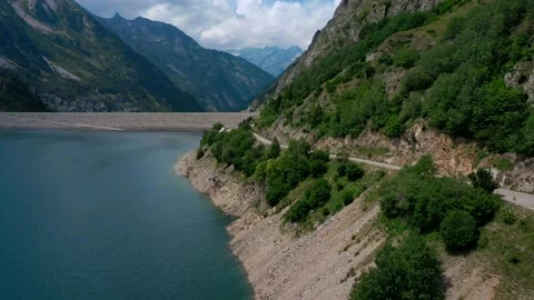 Drone fly over the mountains, river and waterfalls of French Alps, France. Stock Footage 130912586