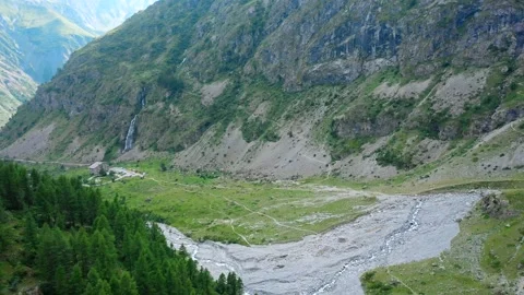 Drone fly over the mountains, river and waterfalls of French Alps, France. Stock Footage 130912610