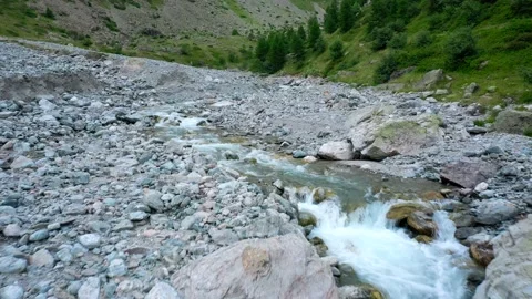 Drone fly over the mountains, river and waterfalls of French Alps, France. Stock Footage 130912649