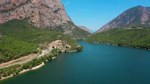 Drone fly over the mountains, river and waterfalls of French Alps, France. Stock Footage 130912707