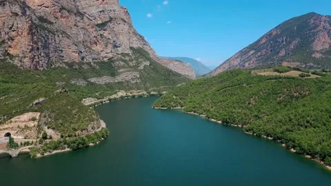 Drone fly over the mountains, river and waterfalls of French Alps, France. Stock Footage 130912728