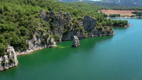 Drone fly over the mountains, river and waterfalls of French Alps, France. Stock Footage 130912753
