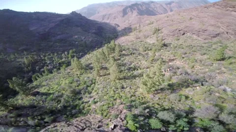 Drone fly over the mountains view Los Azulejos Gran Canaria Island Spain Stock-Footage 130913227