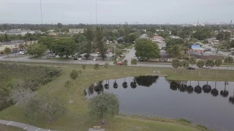 Drone Fly over Park With Pond Stock Footage 104482694