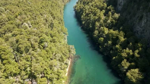 Drone fly over a patagonic emerald beautiful river. Stock Footage 147298067