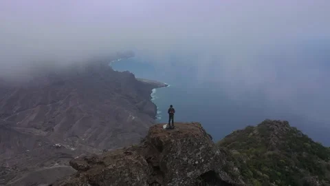 Drone fly over Risco Faneque, Agaete, Gran Canaria, Las Palmas Province Spain Stock Footage 130913366