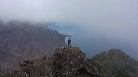 Drone fly over Risco Faneque, Agaete, Gran Canaria, Las Palmas Province Spain Stock Footage 130913385