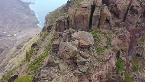 Drone fly over Risco Faneque, Agaete, Gran Canaria, Las Palmas Province Spain Stock Footage 130913467