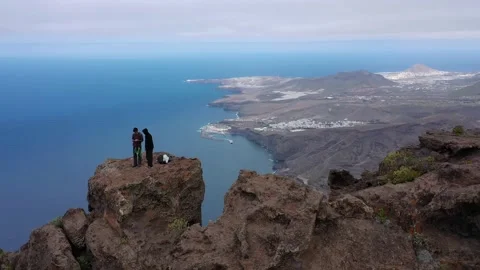 Drone fly over Risco Faneque, Agaete, Gran Canaria, Las Palmas Province Spain Stock Footage 130913540