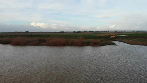 Drone fly over a river in italy during winter session 스톡 동영상 148505035