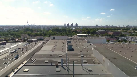 Drone Fly over Rooftop of Big Buildings  Stock Footage 144819117