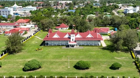 Drone fly over Royal Palace in Nuku'alofa, the capital of Kingdom of Tonga Stock Footage 293292659
