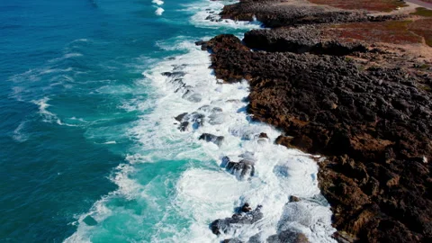 Drone fly over rugged cliff Portugese coastline Video stock 245820145